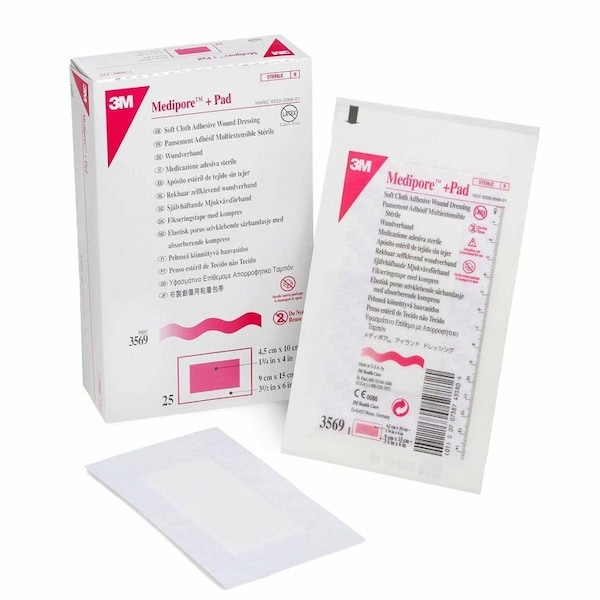 3M Medipore Adhesive Dressing 3-1/2 X 6 Inch Soft Cloth Rectangle White Sterile, 25PK 3569 - main